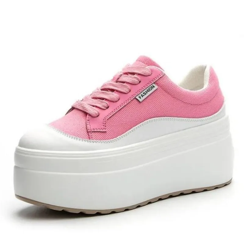 Street Fashion Ladies - 8 cm Yeni Kanvas Hakiki Deri