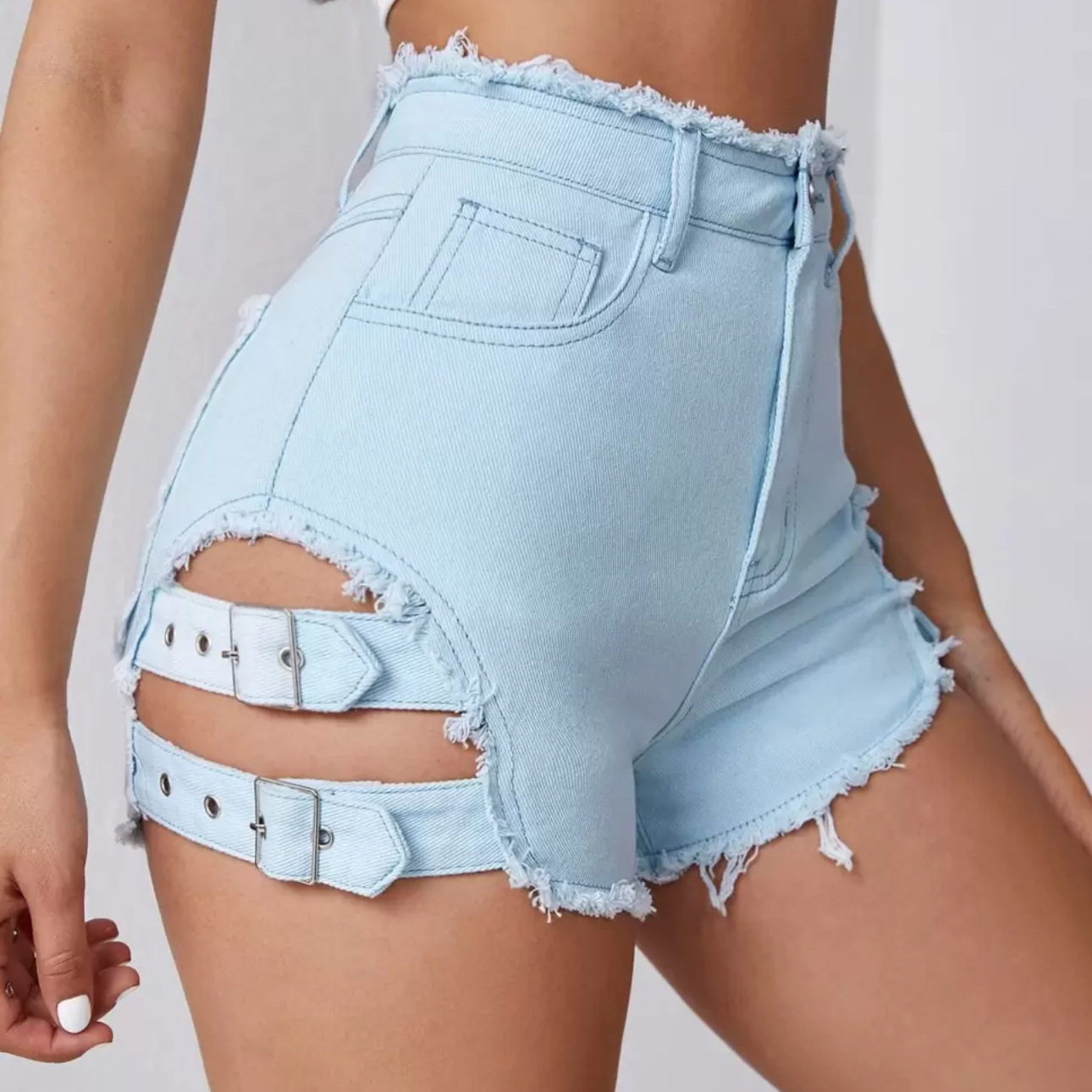 Street Fashion Hot - Kadınlar Yüksek Bel Kot Şort Yıpranmış