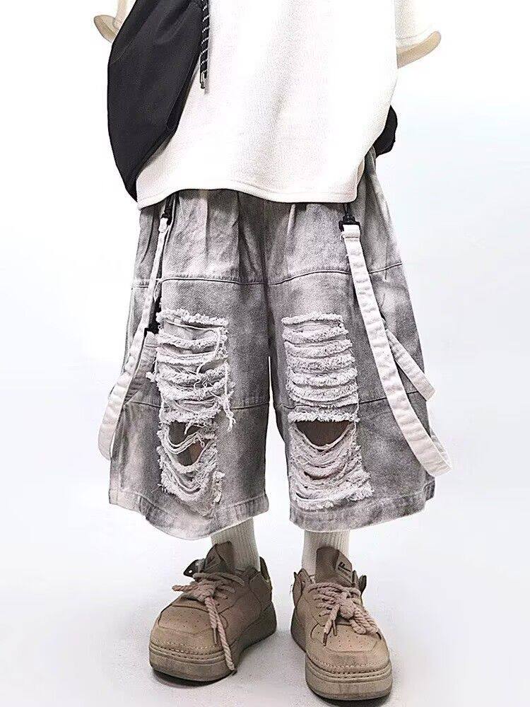 Street Fashion American - Retro Hip-Hop erkek Yırtık Kot Yaz