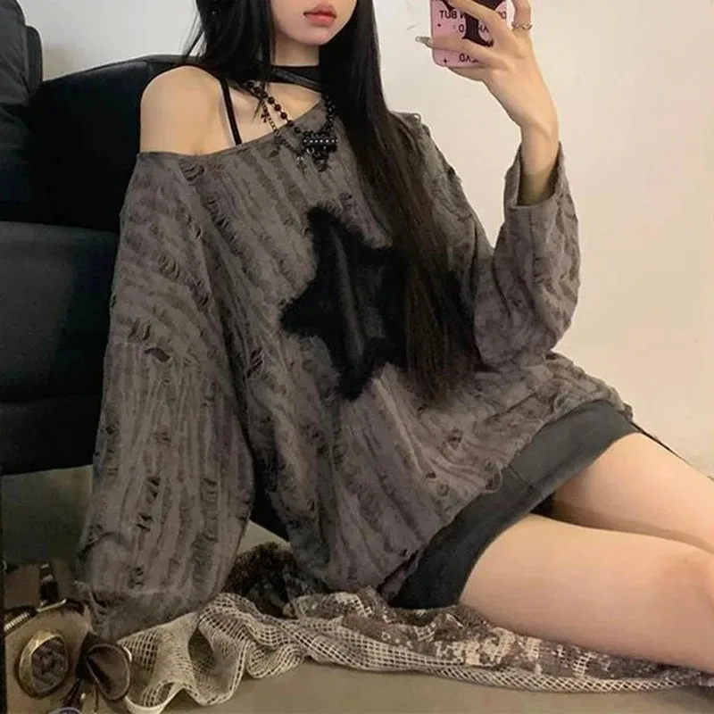 Y2K Delikli Yıldız Baskılı Tiş - Street Fashion Kpop incelemesi ve fiyatı