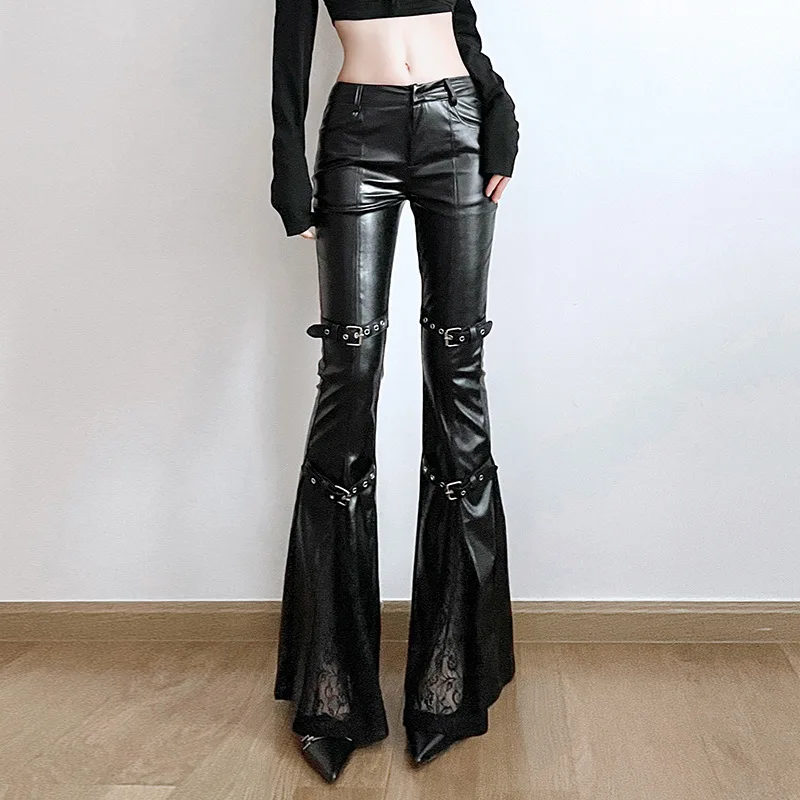 Kadın PU Deri İspanyol Paça Pa - Street Fashion Female incelemesi ve fiyatı