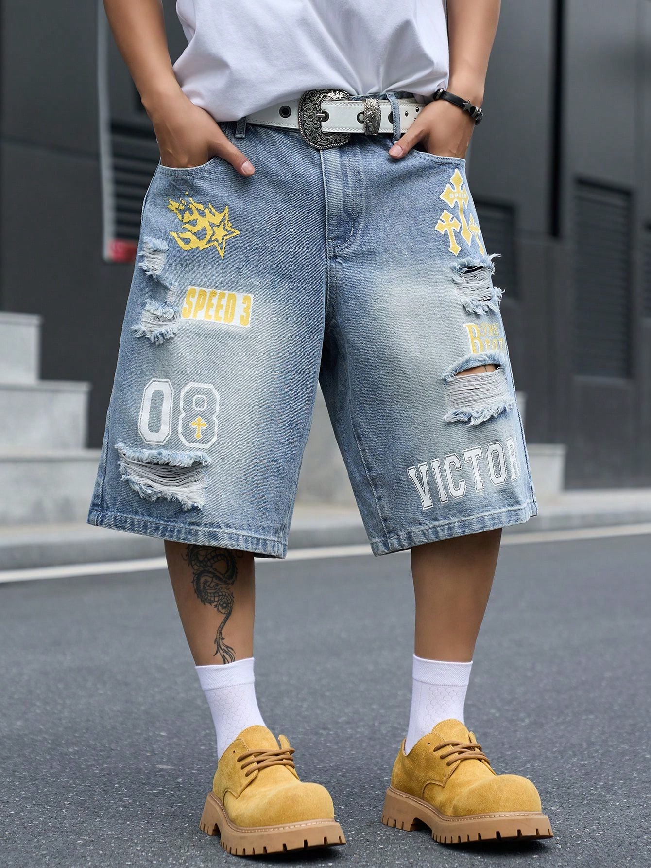 Erkek Bol Kesim Denim Bermuda  - Street Fashion Hip Hop incelemesi ve fiyatı