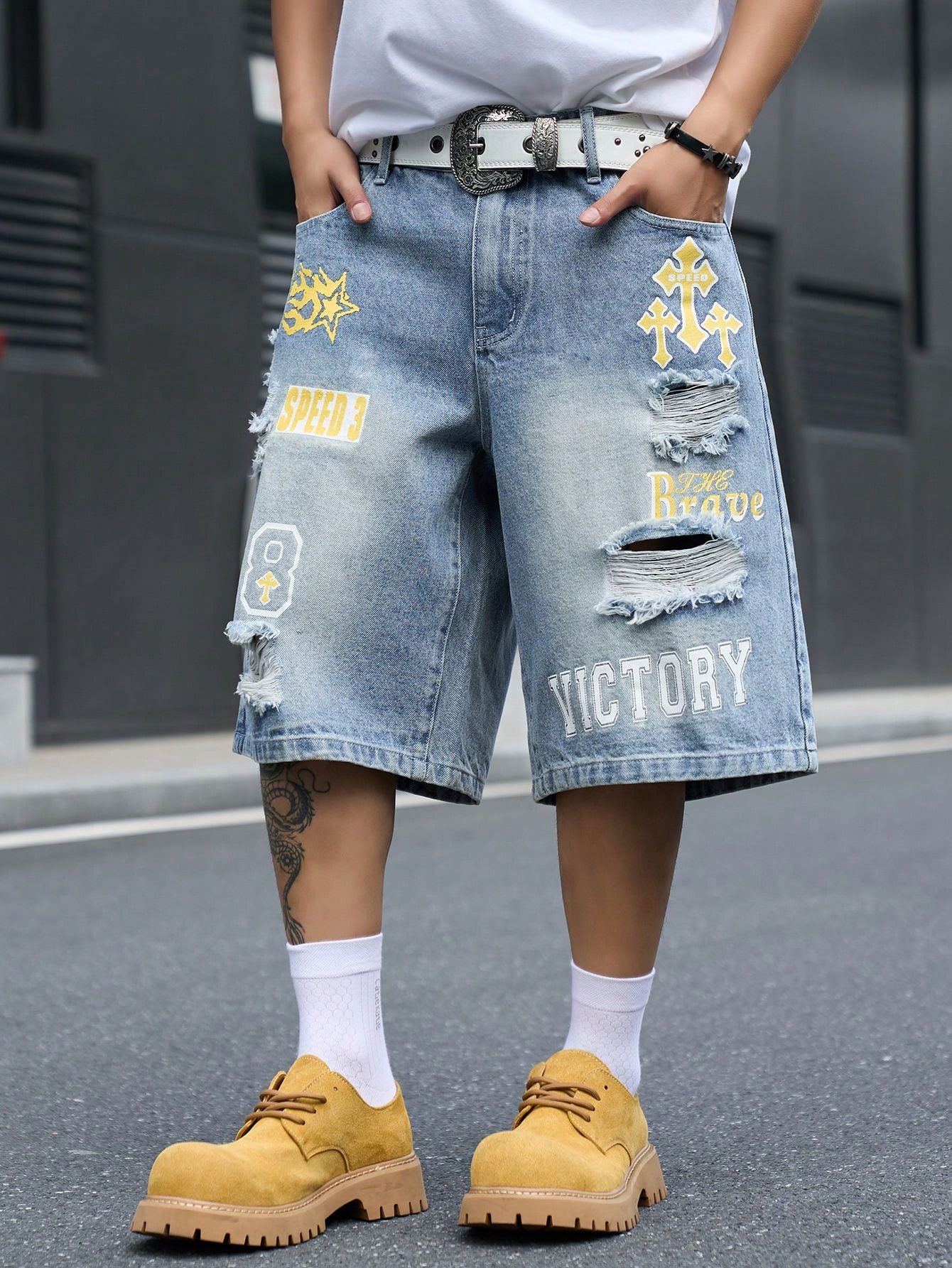 Erkek Bol Kesim Denim Bermuda  - Street Fashion Hip Hop incelemesi ve fiyatı